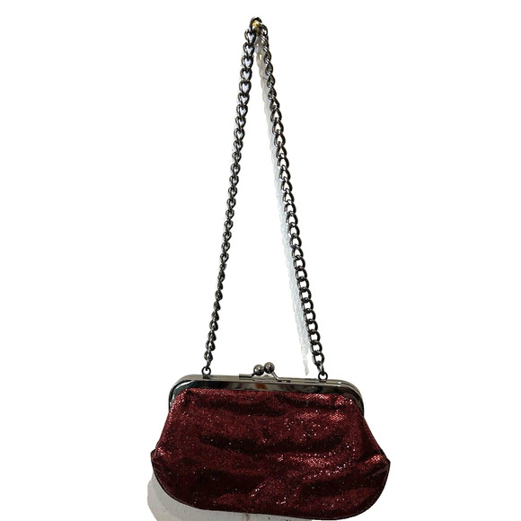 Women’s Vintage Express Red Sparkly Sequin Clasp Small Purse with Heavy chain - Picture 5 of 7